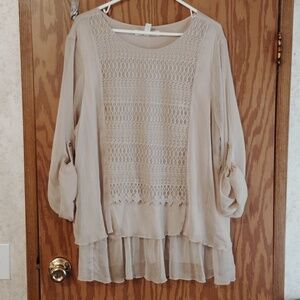 krazy kat Beige Crochet Front Tunic Top